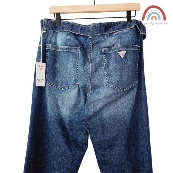 New! GUESS 1981 High Rise Belted Straight Leg Crop Distressed Raw Hem Jeans - Picture 5 of 9